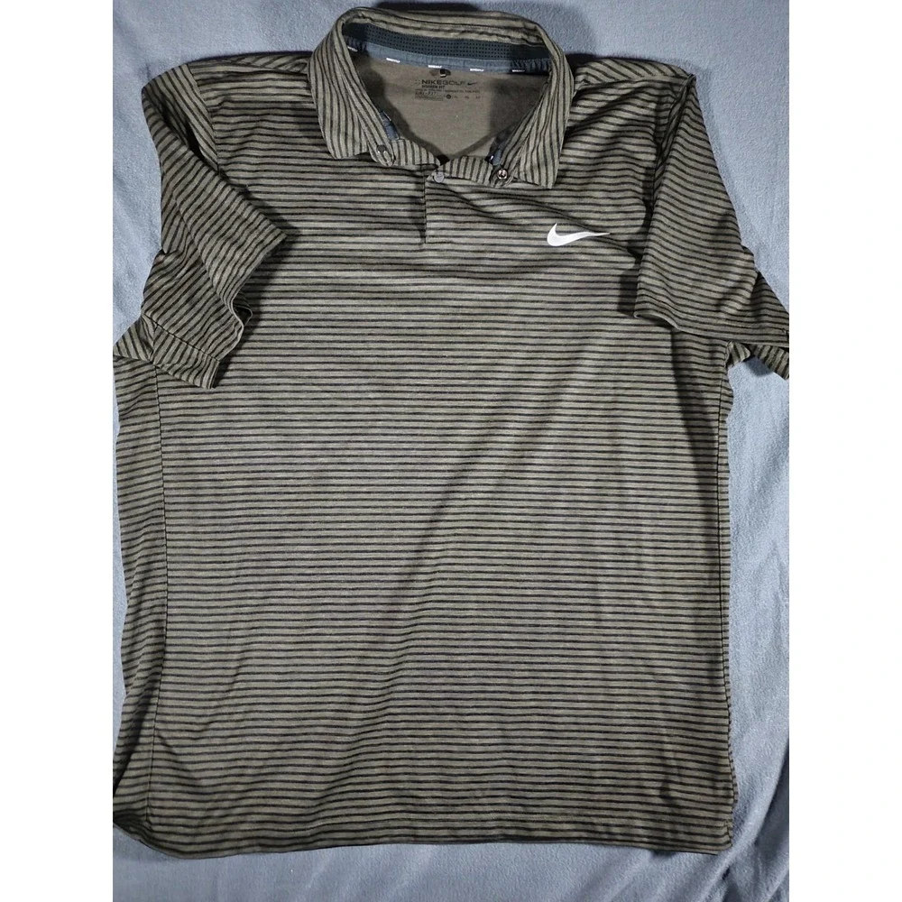 Nike Golf Modern Fit Dri-fit Polo‎ Green Black Striped Snap Buttons XL